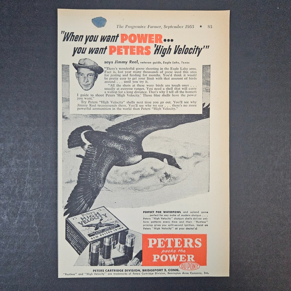 1953 Peters Cartridge Shotgun Shells‎ Vintage Print Ad Bridgeport CT Jimmy Reel